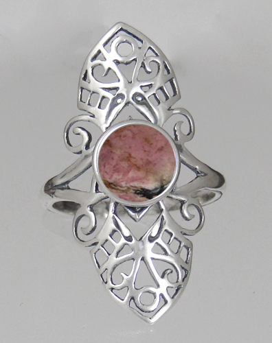 Sterling Silver Filigree Ring With Rhodonite Size 8